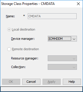 Storage Class Properties - CMDATA 
* CM DATA 
Lual destnaton 
Device manager : 
Remote destnaton 
Resource manager : 
