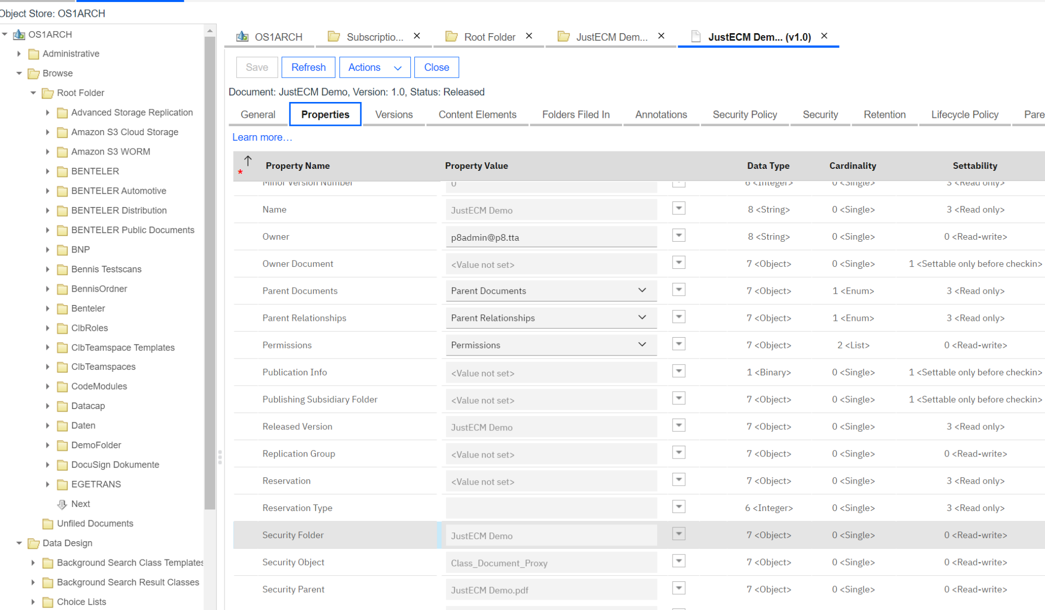 IBM Inheritance of folder permissions on documents added to